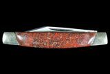 Pocketknife With Fossil Dinosaur Bone (Gembone) Inlays #136581-3